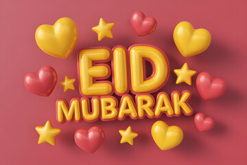 Festive "Eid Mubarak" Greeting with Hearts and Stars