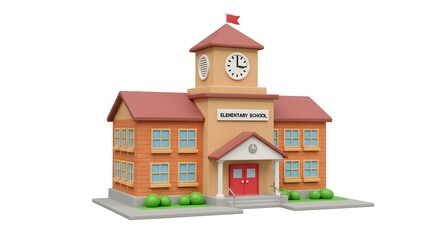 Fototapeta premium 3D Cartoon Educational School Building Illustration with Friendly Design
