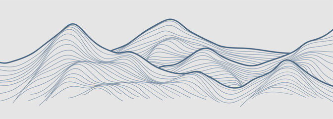 Minimalist Mountain with line art texture. Abstract mountain landscapes backgrounds. mountains range, hills and desert. use for wall art prints, poster Art Decoration, banner © gina