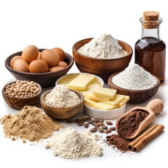 Fototapeta premium Bowls full of baking ingredients are sitting on a white surface, waiting to be used