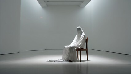 Lonely Figure on Chair in Empty Room
