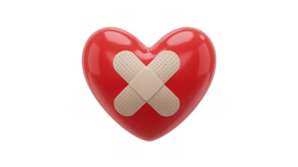 Red heart with band aid heart with bandage love care isolated on a transparent background