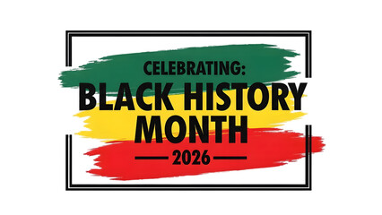 Celebrating black history month 2026 with green, yellow, and red brush strokes isolated on transparent background