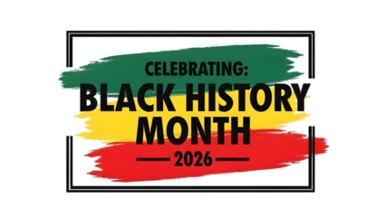 Celebrating black history month 2026 with green, yellow, and red brush strokes isolated on transparent background