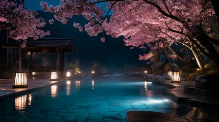 桜が見える温泉