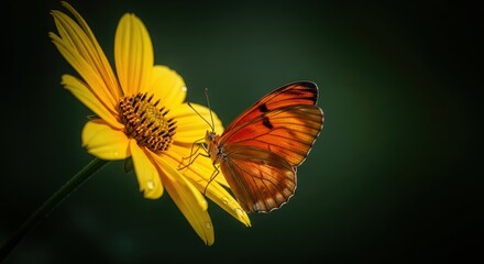 Orange and Black Butterfly on Yellow Flower
