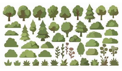 Minimal cartoon trees plants and bushes vector asset pack for 2D games and animations © KHATUN
