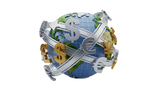 A stylized illustration of a globe with silver ribbons isolated on transparent background - Powered by Adobe