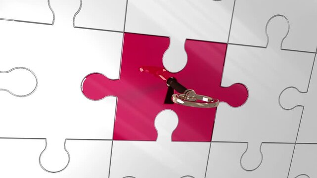 Animation of data processing over puzzle and blue background