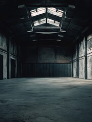 Empty warehouse with metal ceiling