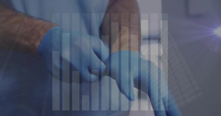 Animation of statistics and financial data processing over man using smartphone - Powered by Adobe