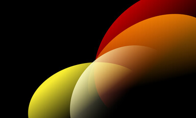 abstract red orange yellow round curves shape bokeh blurred defocused with shine light reflection on black background