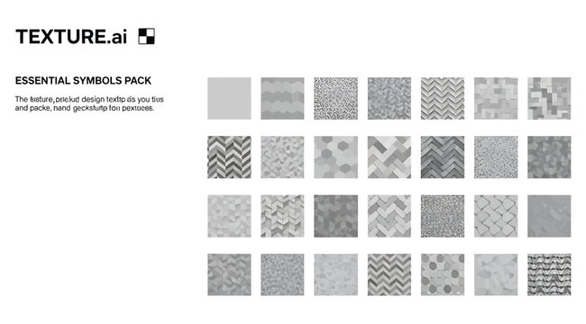 25 grayscale texture samples in 5x5 grid from &ldquo;TEXTURELAB 5&rdquo; essential symbols pack, featuring geometric and organic patterns for enhancing visual compositions in design, illustration, and digital art