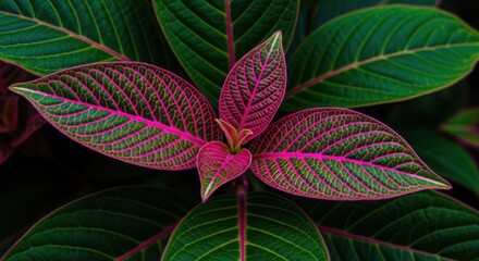 Obraz premium Vibrant Pink and Green Calathea Leaves Close-Up
