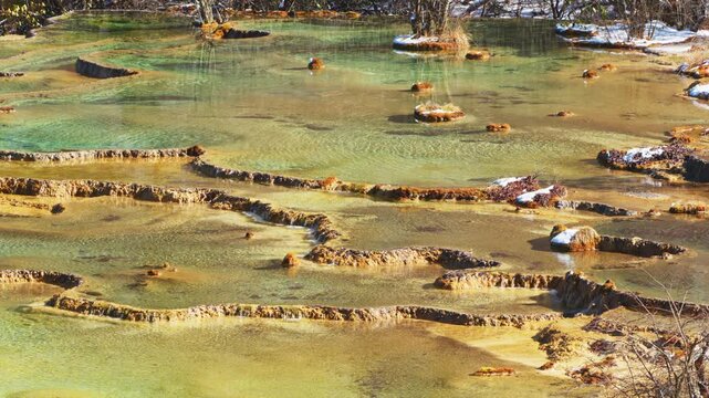 Close up of multi-colored pond at Huanglong