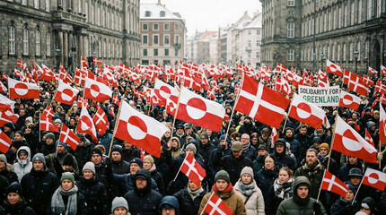 Obraz premium Crowd of people holding various national flags in demonstration