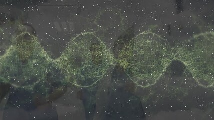 Animation of dna strand and snow falling over diverse doctors - Powered by Adobe