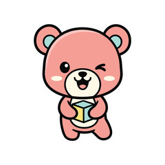 Obraz premium Cute Pink Bear Holding a Key
