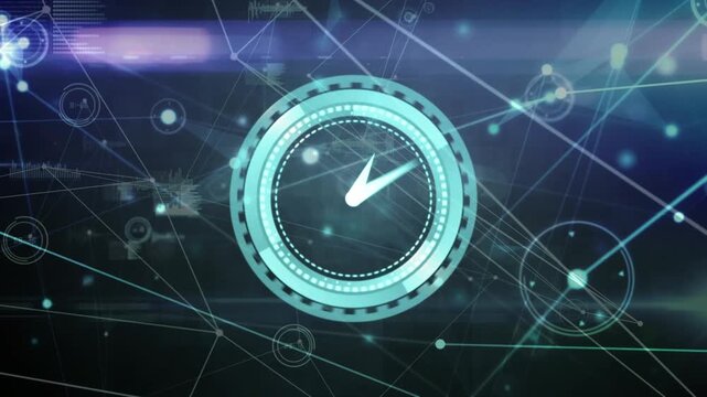Animation of clock moving over network of connections with icons