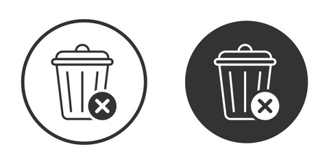 Circular trash can icons with delete overlays in black and white. Minimal vector design for UI, app interfaces, and digital platforms. Ideal for modern user experience and web tools.