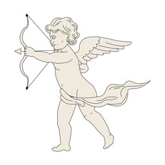 Elegant cupid with bow and arrow shoot, vintage style doddle, sketch in line art