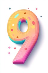 Pastel Colored Number Nine Design for Birthday Celebrations, Fun Decorative Element for Parties