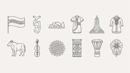 Fototapeta premium Botswana cultural symbols and landmarks in a line art collection