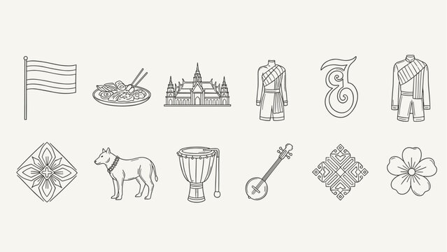 Collection of cultural icons representing Cambodian heritage and traditions