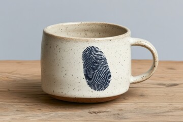 Unique handcrafted ceramic mug featuring a fingerprint design for personalized beverage enjoyment.