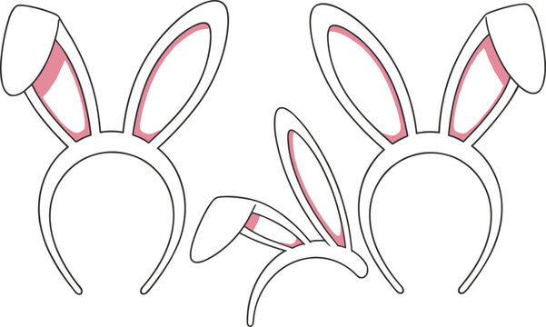 Cute bunny ears headband set vector illustration for Easter, costume design, party decoration, and holiday celebration use