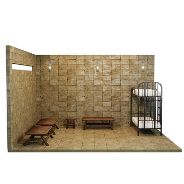Realistic 3D of a Jail Cell Interior with Bunk Bed