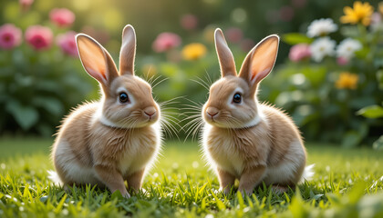 two rabbit in the grass 4k pc wallpaper