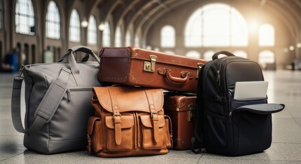 Ready to Go Luggage Stack at Grand Central Station Awaits Adventure.