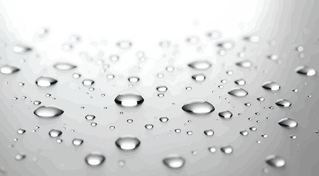 Vector illustration of scattered water droplets on smooth reflective surface highlighting clarity, cohesion, adhesion, and surface tension effects for physics, chemistry, environmental studies, scient