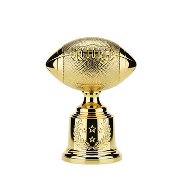 Golden american football trophy award on transparent background