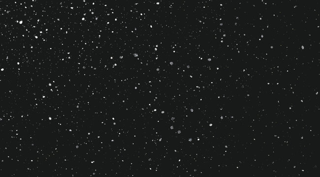 Abstract black background with floating white dust particles and tiny dots, space-like grain texture vector illustration for night sky, snowfall effect, cosmic backdrop, overlay, motion graphics and m