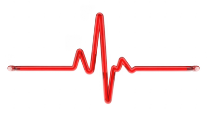 Red ECG heartbeat line on black red line isolated on a transparent background