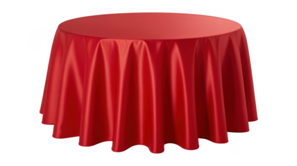 Red tablecloth on a round table fabric drapery event isolated on a transparent background
