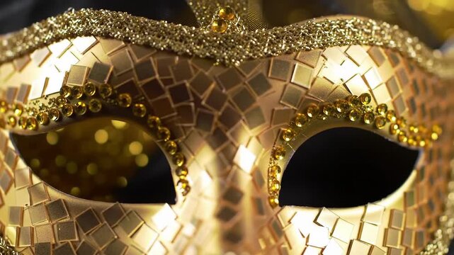 Elegant golden masquerade mask with intricate details, perfect for a festive celebration.