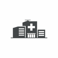 Obraz premium Modern Hospital Building Icon with Helipad and Cross Sign