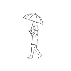 Woman walks with umbrella on a rainy day outside alone.
