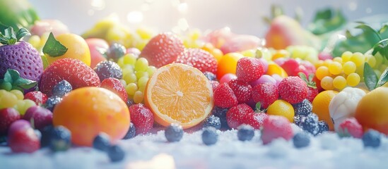 Colorful fruits on snow