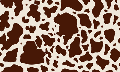 Cow skin animal print seamless pattern with brown spots on cream surface. Repeating cowhide texture concept for design and print.