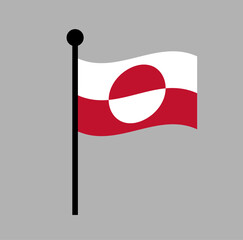 Greenland flag waving on flagpole. Red and white national flag illustration on gray background.
