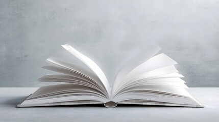 Fototapeta premium Close-Up of an Open Blank Book with Soft Sunlight Shadows