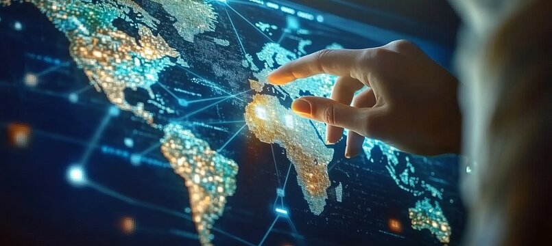Digital Screen Displaying Global Network Connection for Online Business Growth Visualization - Powered by Adobe
