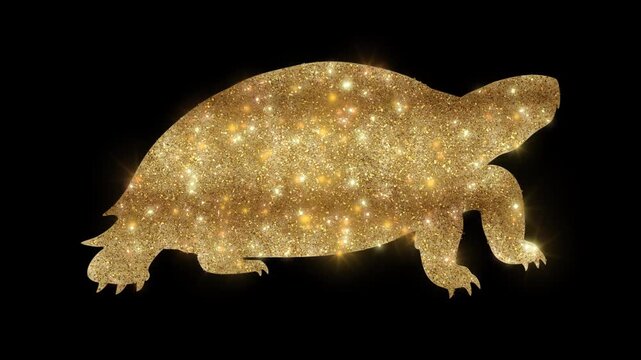 Luxury Turtle with golden glitter, alpha channel