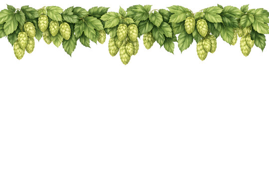 Hop Vines with Green Cones &ndash; Botanical Watercolor Upper Border