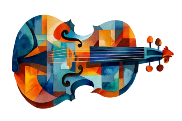 Geometric musical instrument cubist art painting isolated on transparent background