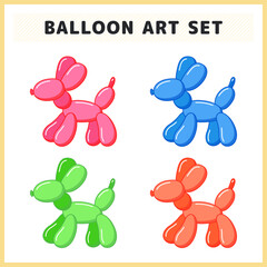 カラフルな風船の動物 バルーンアートのいぬのイラストセット 子供向けイベントや誕生日会の装飾素材